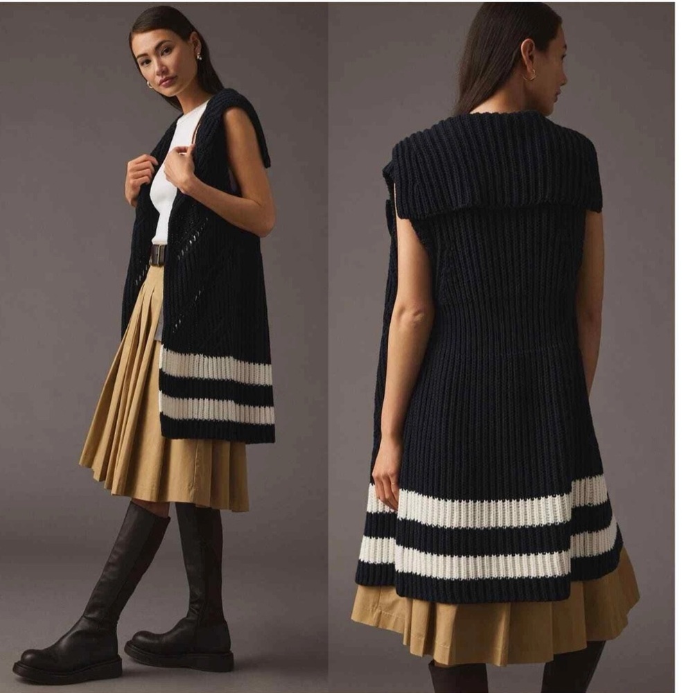Anthropologie Maeve Blue Chunky Rib Knit Vest